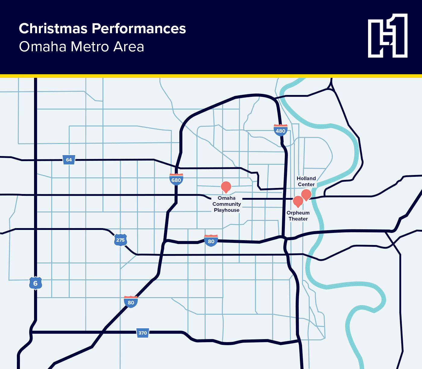 A map of Omaha Christmas performances.